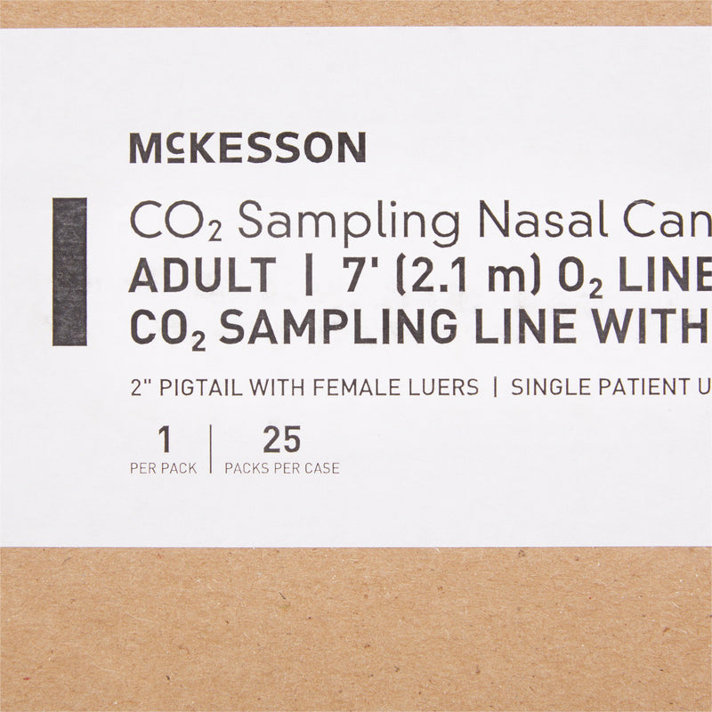 ETCO2 Nasal Sampling Cannula with O2 Delivery McKesson Adult Curved Prong / NonFlared Tip 7 Foot O2 / 2 Inch CO2 Line