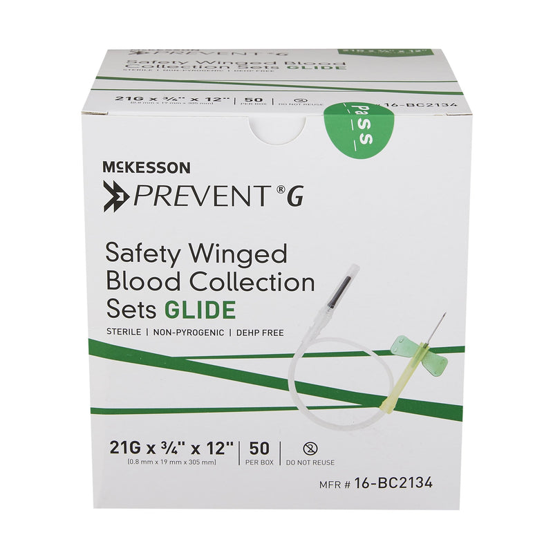 McKesson Prevent® G Blood Collection Set 21 Gauge 3/4 Inch Needle Length Safety Needle 12 Inch Tubing Sterile