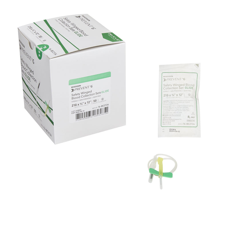 McKesson Prevent® G Blood Collection Set 21 Gauge 3/4 Inch Needle Length Safety Needle 12 Inch Tubing Sterile