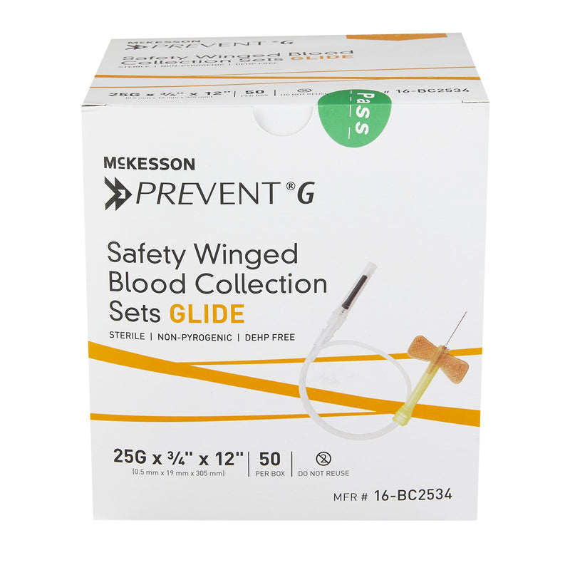 McKesson Prevent® G Blood Collection Set 25 Gauge 3/4 Inch Needle Length Safety Needle 12 Inch Tubing Sterile