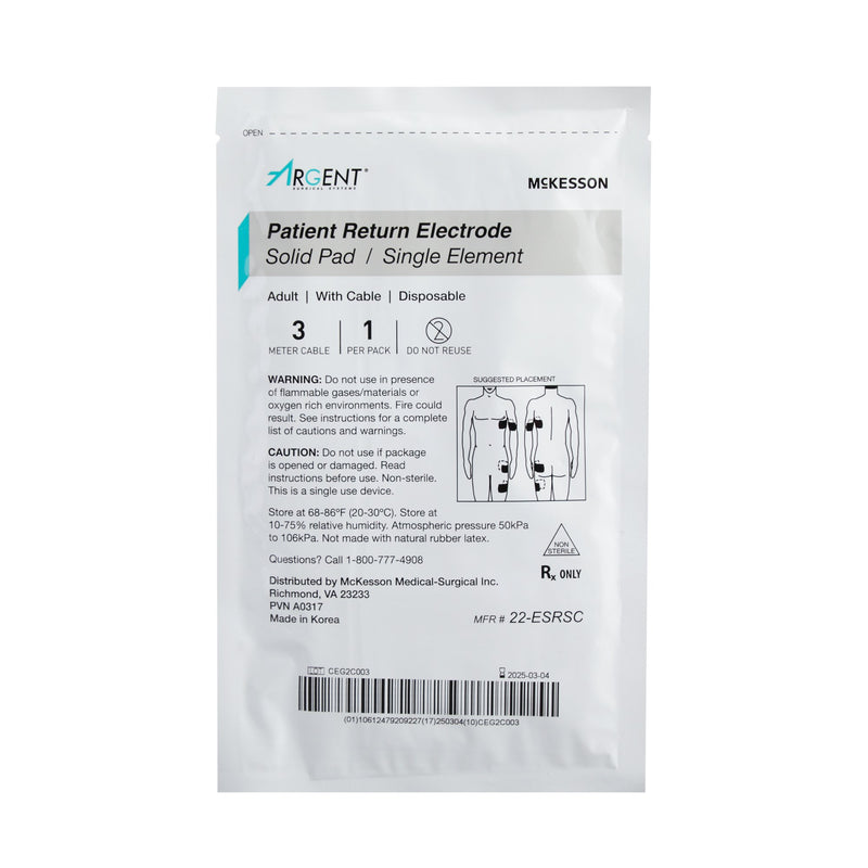 Patient Return Electrode McKesson Argent™ Single Corded