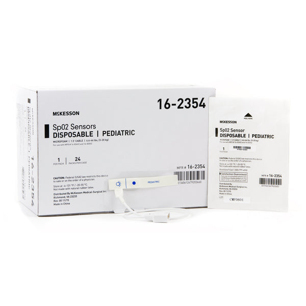 SpO2 Sensor McKesson Finger Pediatric Single Patient Use 1-1/2 Foot Cord