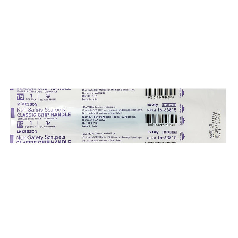 Scalpel McKesson No. 15 Stainless Steel / Plastic Classic Grip Handle Sterile Disposable