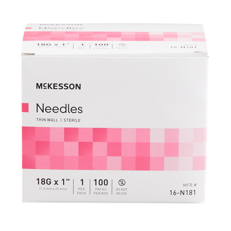 Hypodermic Needle McKesson 1 Inch Length 18 Gauge Thin Wall Without Safety