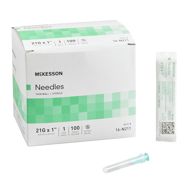 Hypodermic Needle McKesson 1 Inch Length 21 Gauge Thin Wall Without Safety