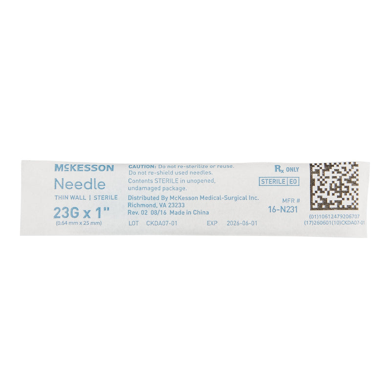 Hypodermic Needle McKesson 1 Inch Length 23 Gauge Thin Wall Without Safety