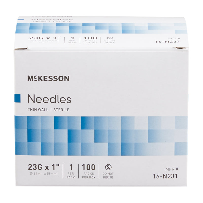 Hypodermic Needle McKesson 1 Inch Length 23 Gauge Thin Wall Without Safety