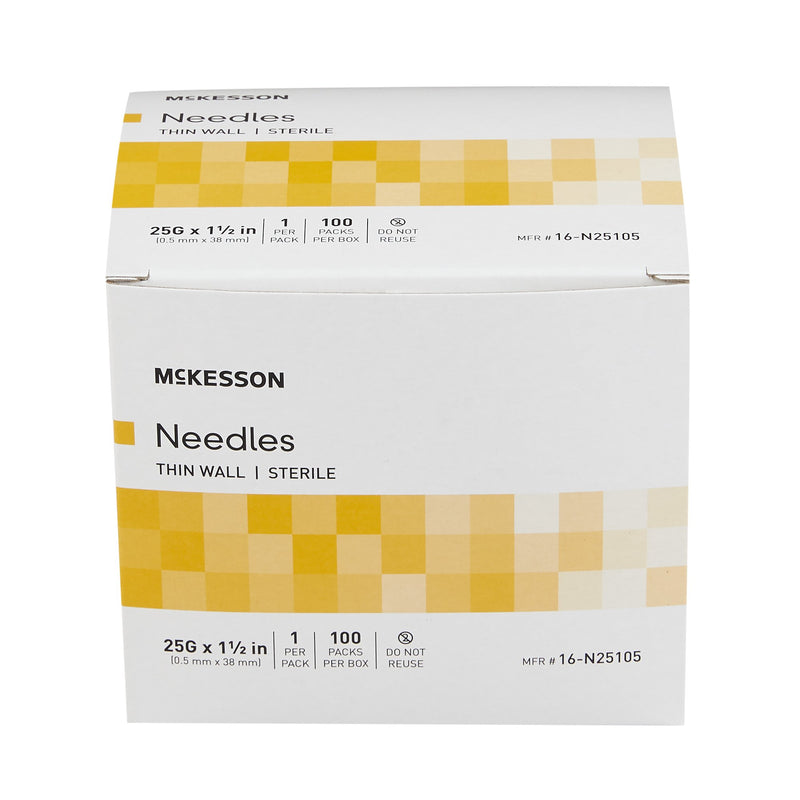 Hypodermic Needle McKesson 1-1/2 Inch Length 25 Gauge Thin Wall Without Safety
