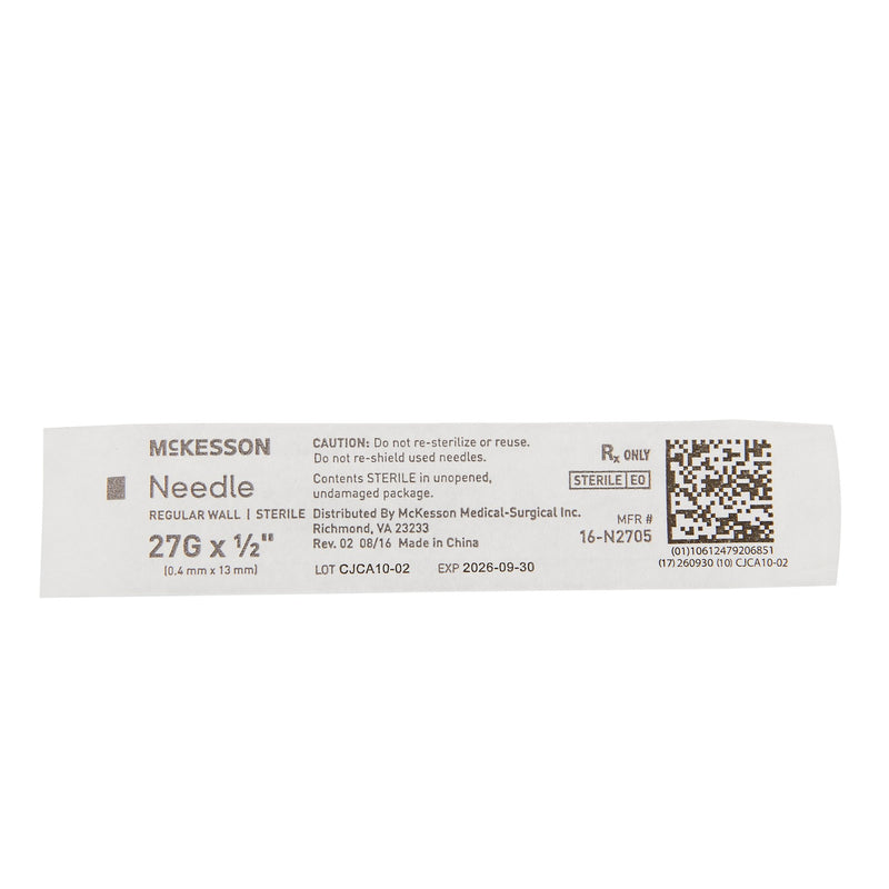 Hypodermic Needle McKesson 1/2 Inch Length 27 Gauge Regular Wall Without Safety