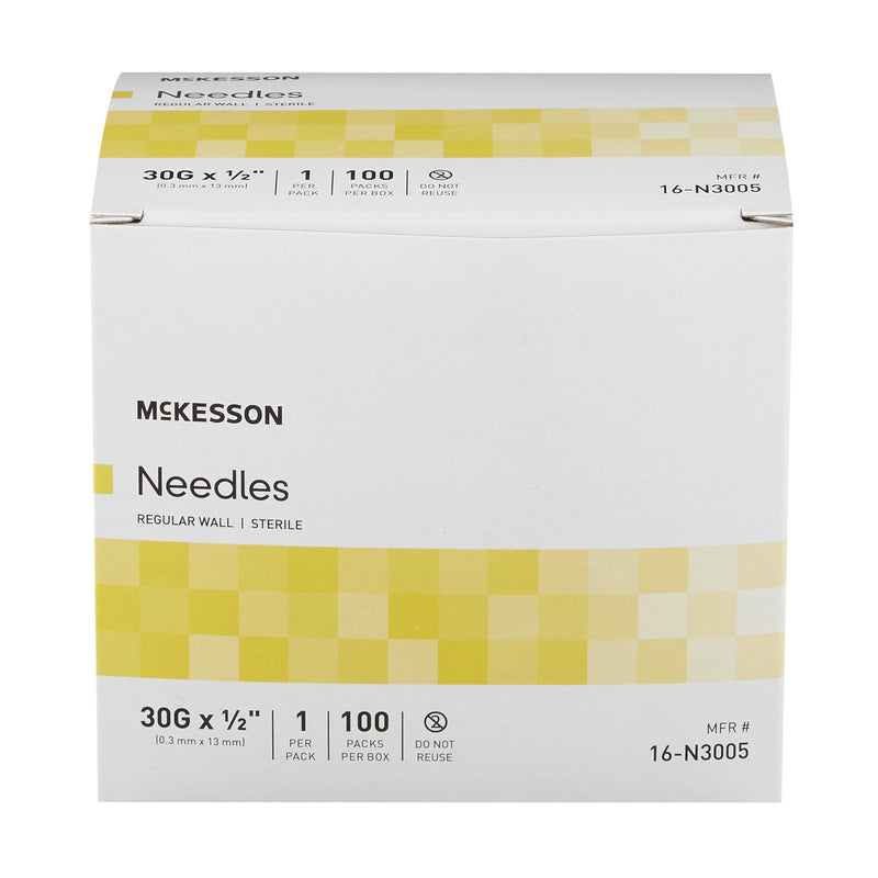 Hypodermic Needle McKesson 1/2 Inch Length 30 Gauge Regular Wall Without Safety