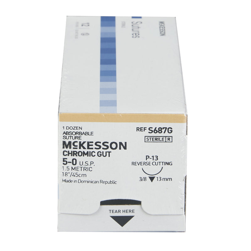 Absorbable Suture with Needle McKesson Chromic Gut P-13 3/8 Circle Precision Reverse Cutting Needle Size 5-0