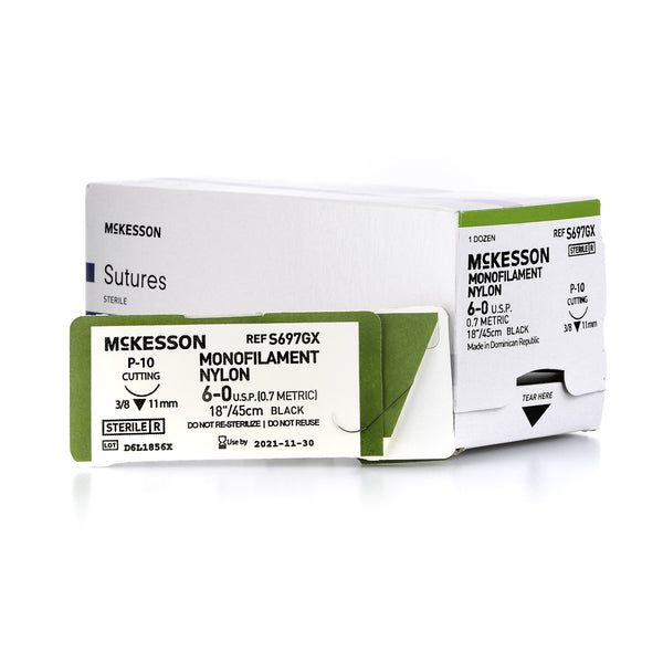 Nonabsorbable Suture with Needle McKesson Nylon P-10 3/8 Circle Precision Reverse Cutting Needle Size 6-0 Monofilament