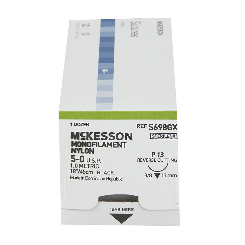Nonabsorbable Suture with Needle McKesson Nylon P-13 3/8 Circle Precision Reverse Cutting Needle Size 5-0 Monofilament