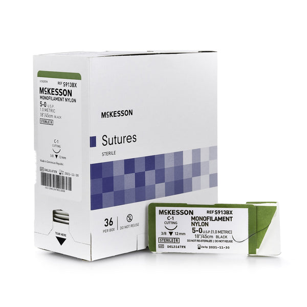 Nonabsorbable Suture with Needle McKesson Nylon C-1 3/8 Circle Taper Cutting Needle Size 5-0 Monofilament