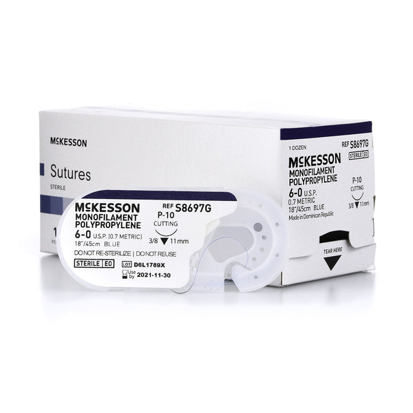Nonabsorbable Suture with Needle McKesson Polypropylene P-10 3/8 Circle Precision Reverse Cutting Needle Size 6-0 Monofilament