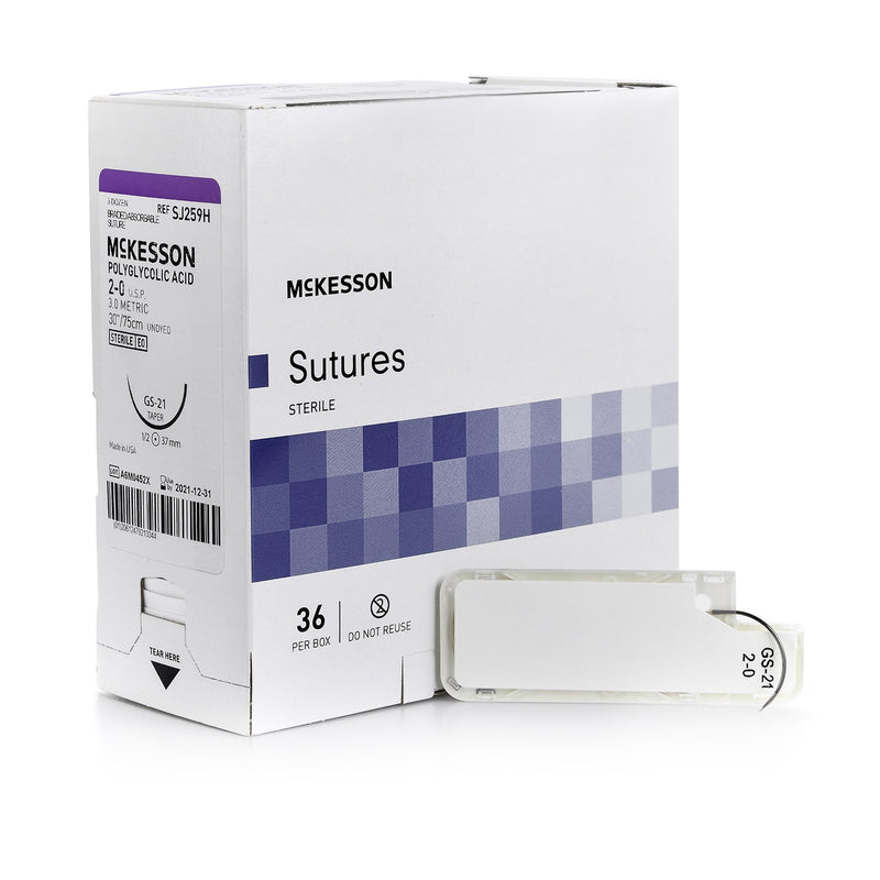 Absorbable Suture with Needle McKesson Polyglycolic Acid GS -21 1/2 Circle Taper Point Needle Size 2-0 Braided