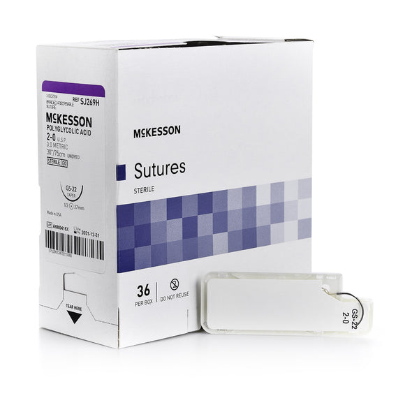 Absorbable Suture with Needle McKesson Polyglycolic Acid GS -22 1/2 Circle Taper Point Needle Size 2-0 Braided
