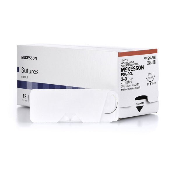 Absorbable Suture with Needle McKesson Polyglycolic Acid / PCL P-12 3/8 Circle Precision Reverse Cutting Needle Size 3-0 Monofilament