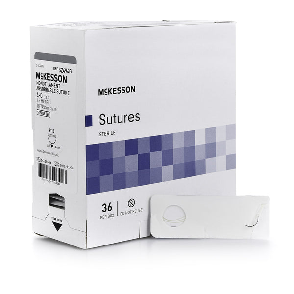 Absorbable Suture with Needle McKesson Monofilament P-13 3/8 Circle Precision Reverse Cutting Needle Size 4-0 Monofilament