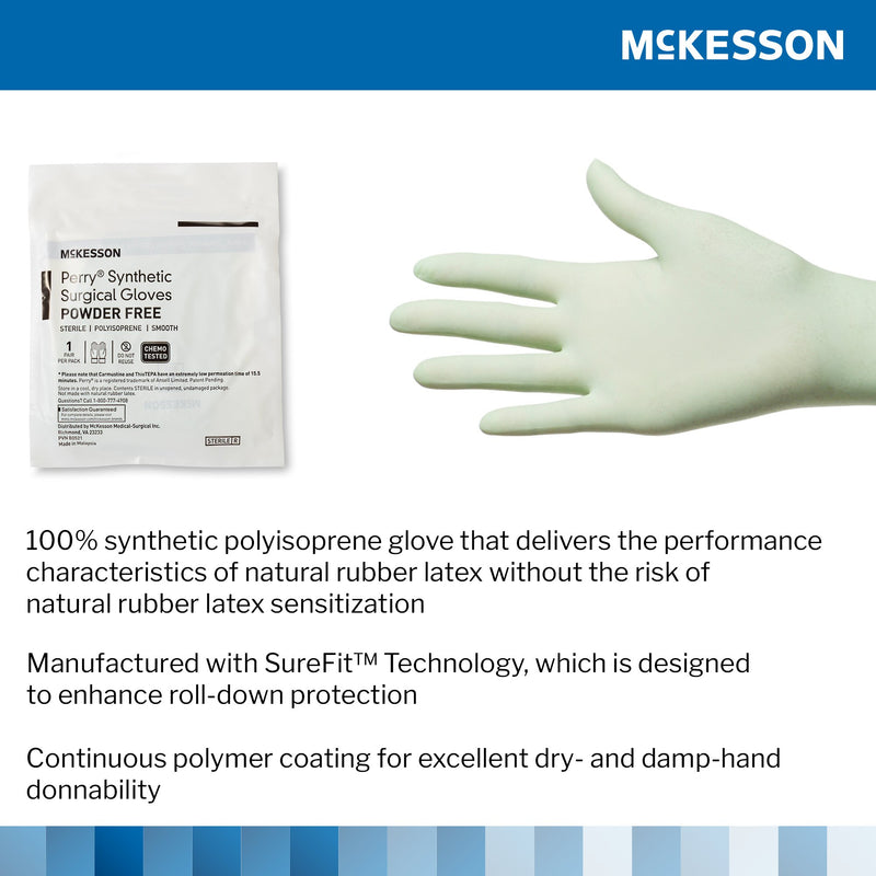 Surgical Glove McKesson Perry® Performance Plus Size 6.5 Sterile Polyisoprene Standard Cuff Length Smooth Green Chemo Tested