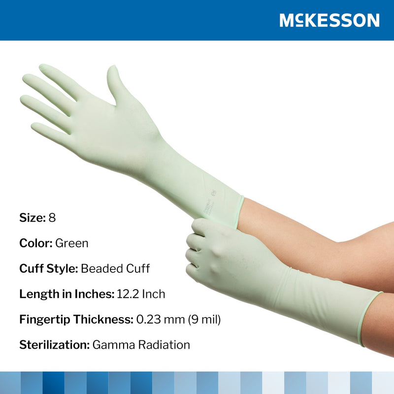 Surgical Glove McKesson Perry® Performance Plus Size 8 Sterile Polyisoprene Standard Cuff Length Smooth Green Chemo Tested