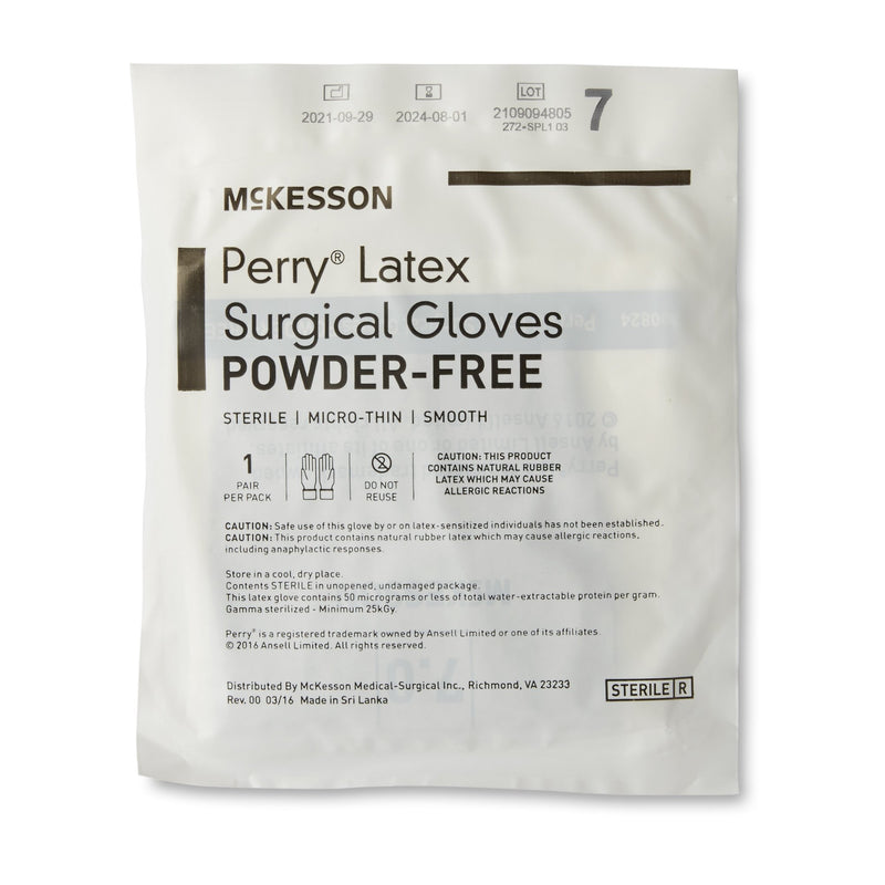 Surgical Glove McKesson Perry® Size 7 Sterile Latex Standard Cuff Length Smooth Brown Not Chemo Approved