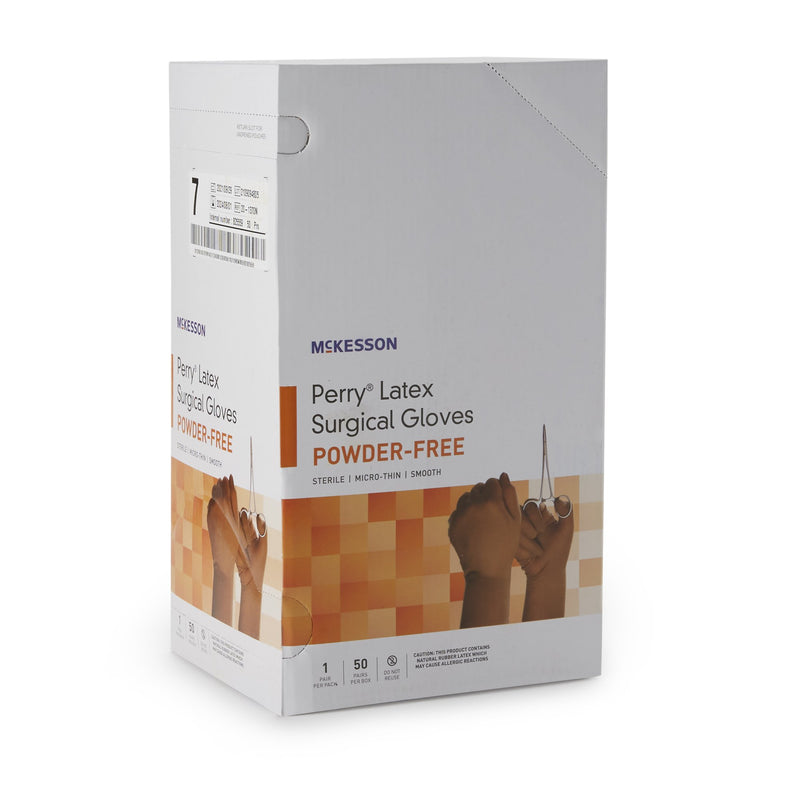 Surgical Glove McKesson Perry® Size 7 Sterile Latex Standard Cuff Length Smooth Brown Not Chemo Approved