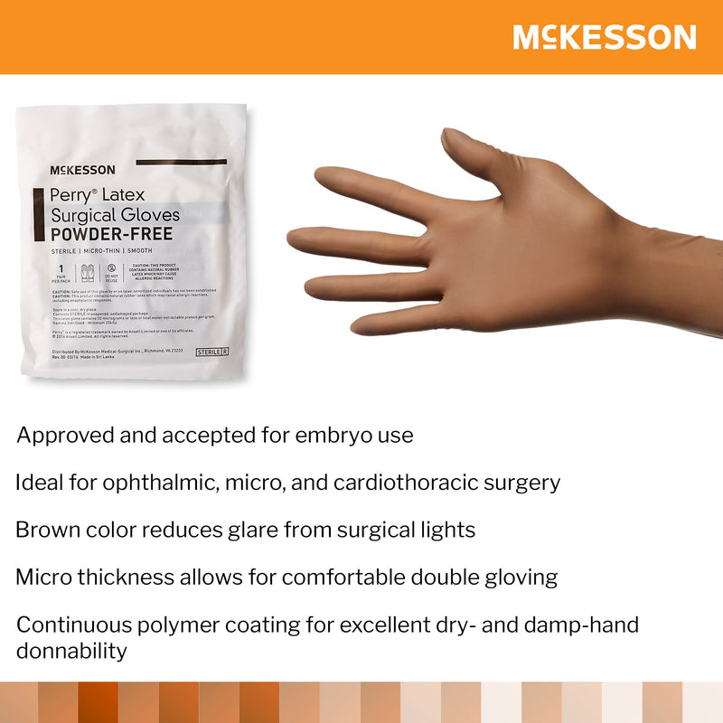 Surgical Glove McKesson Perry® Size 7 Sterile Latex Standard Cuff Length Smooth Brown Not Chemo Approved