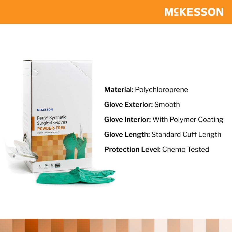 Surgical Glove McKesson Perry® Performance Plus Size 6.5 Sterile Polychloroprene Standard Cuff Length Smooth Dark Green Chemo Tested