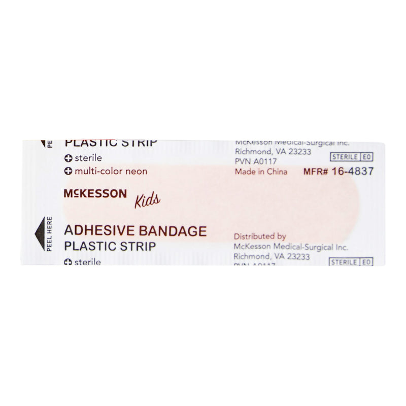 Adhesive Strip McKesson Kids™ 3/4 X 3 Inch Plastic Rectangle Neon Sterile