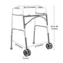Bariatric Dual Release Folding Walker with Wheels Adjustable Height McKesson Steel Frame 500 lbs. Weight Capacity 32 to 39 Inch Height