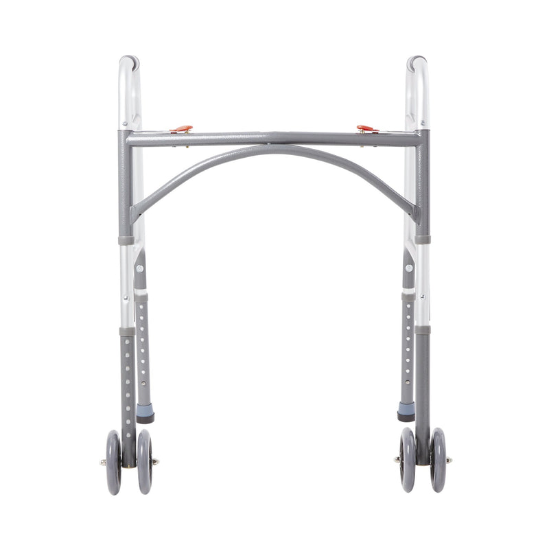 Bariatric Dual Release Folding Walker with Wheels Adjustable Height McKesson Steel Frame 500 lbs. Weight Capacity 32 to 39 Inch Height
