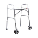 Bariatric Dual Release Folding Walker with Wheels Adjustable Height McKesson Steel Frame 500 lbs. Weight Capacity 32 to 39 Inch Height