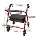 Bariatric 4 Wheel Rollator McKesson Red Adjustable Height / Heavy Duty / Folding Steel Frame