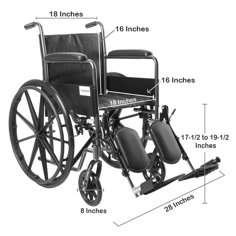 Wheelchair McKesson Dual Axle Full Length Arm Swing-Away Elevating Legrest Black Upholstery 18 Inch Seat Width Adult 300 lbs. Weight Capacity