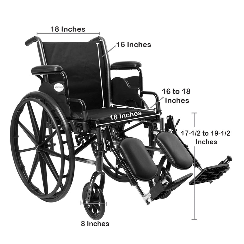 Lightweight Wheelchair McKesson Dual Axle Desk Length Arm Swing-Away Elevating Legrest Black Upholstery 18 Inch Seat Width Adult 300 lbs. Weight Capacity