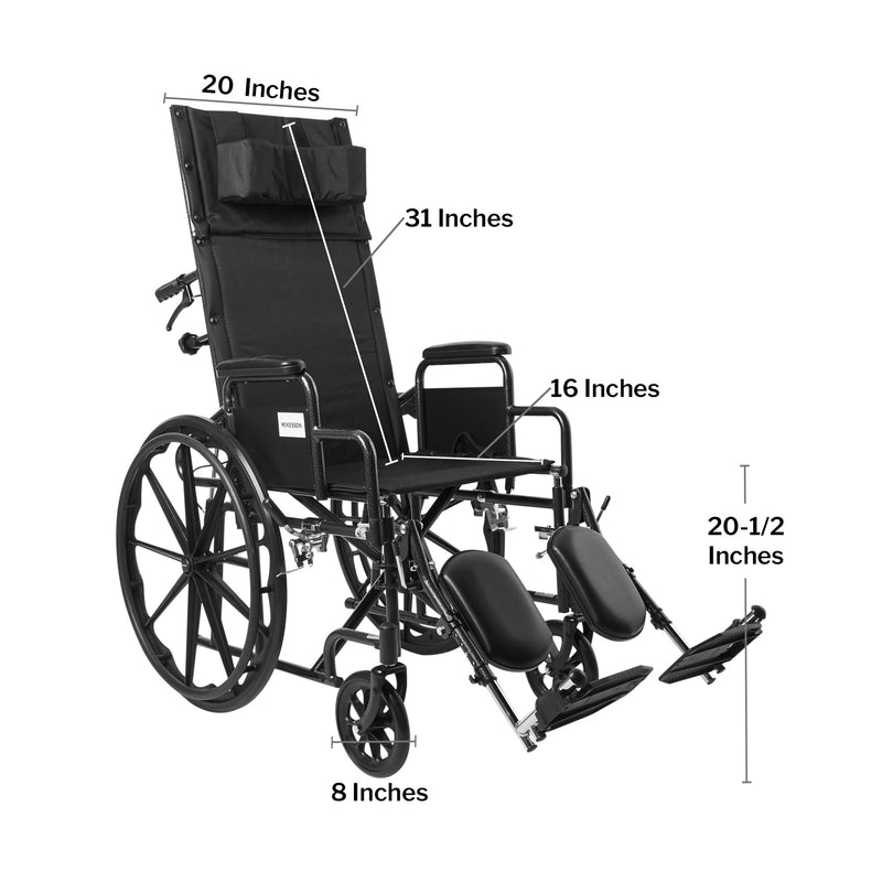 Reclining Wheelchair McKesson Desk Length Arm Swing-Away Elevating Legrest Black Upholstery 20 Inch Seat Width Adult 350 lbs. Weight Capacity