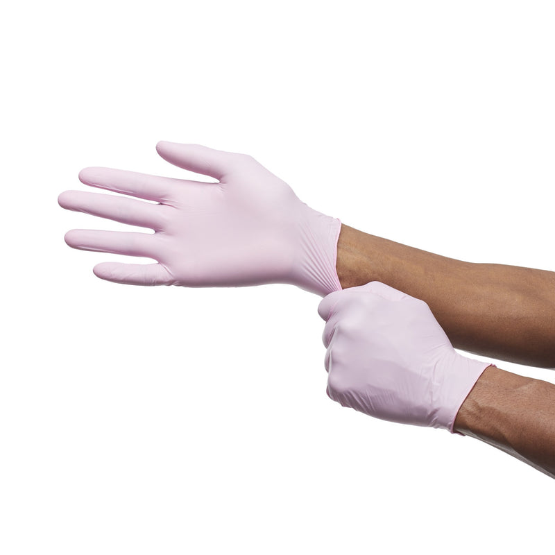 Exam Glove McKesson Pink Nitrile® Small NonSterile Nitrile Standard Cuff Length Textured Fingertips Pink Not Rated