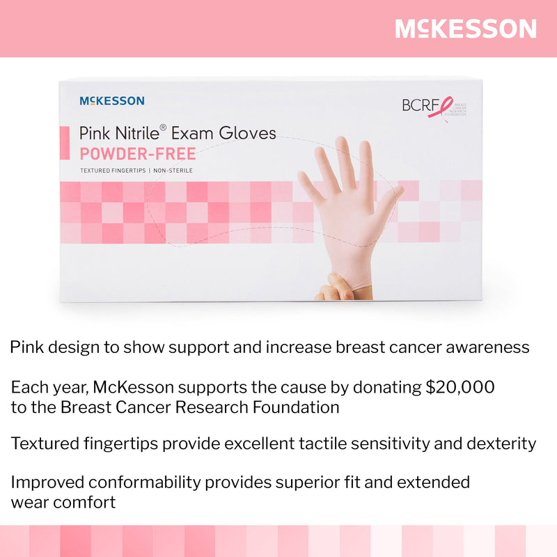Exam Glove McKesson Pink Nitrile® Small NonSterile Nitrile Standard Cuff Length Textured Fingertips Pink Not Rated