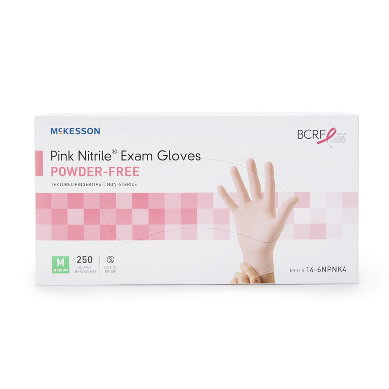 Exam Glove McKesson Pink Nitrile® Medium NonSterile Nitrile Standard Cuff Length Textured Fingertips Pink Not Rated