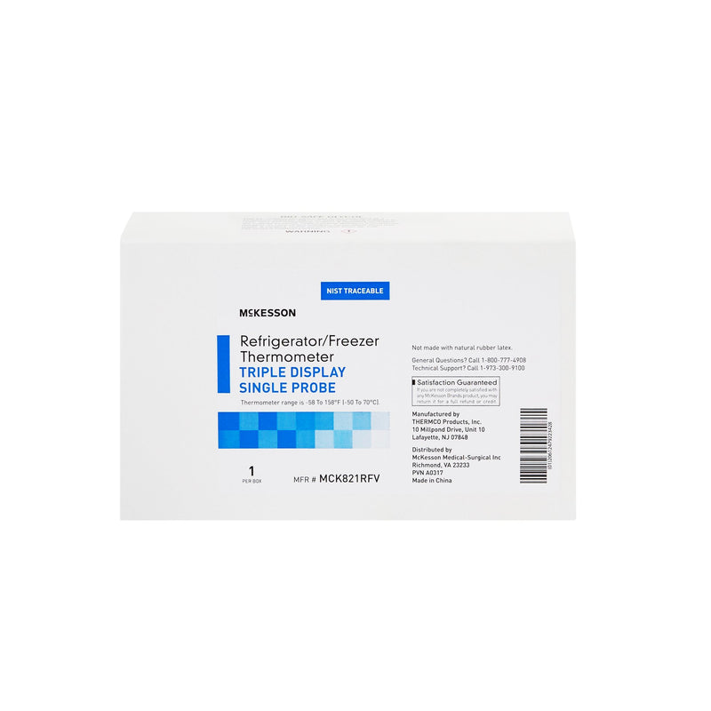 Digital Refrigerator / Freezer Thermometer with Alarm McKesson Fahrenheit / Celsius -58° to +158°F (-50° to +70°C) Glycol Bottle Probe Multiple Mounting Options Battery Operated