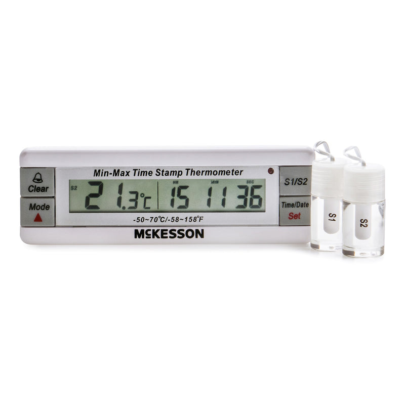Digital Refrigerator / Freezer Thermometer with Alarm McKesson Fahrenheit / Celsius -58° to +158°F (-50° to +70°C) Desk / Wall / Door Mount Battery Operated