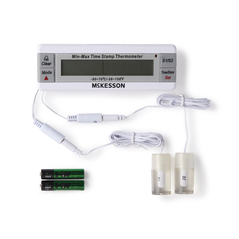 Digital Refrigerator / Freezer Thermometer with Alarm McKesson Fahrenheit / Celsius -58° to +158°F (-50° to +70°C) Desk / Wall / Door Mount Battery Operated