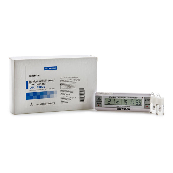Digital Refrigerator / Freezer Thermometer with Alarm McKesson Fahrenheit / Celsius -58° to +158°F (-50° to +70°C) Desk / Wall / Door Mount Battery Operated