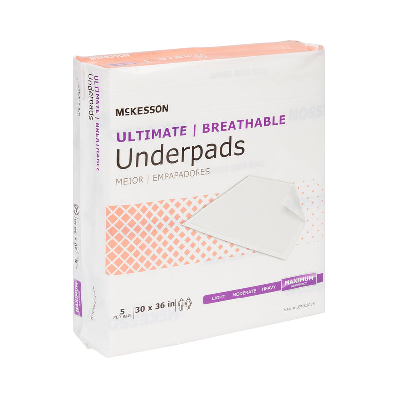 Disposable Underpad McKesson Ultimate Breathable 30 X 36 Inch Fluff / Polymer Heavy Absorbency