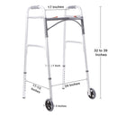Dual Release Folding Walker with Wheels Adjustable Height McKesson Aluminum Frame 350 lbs. Weight Capacity 32 to 39 Inch Height