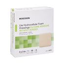 Thin Foam Dressing McKesson Lite 3 X 3 Inch Without Border Film Backing Silicone Gel Adhesive Square Sterile