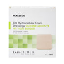 Thin Foam Dressing McKesson Lite 4 X 4 Inch Without Border Film Backing Silicone Gel Adhesive Square Sterile