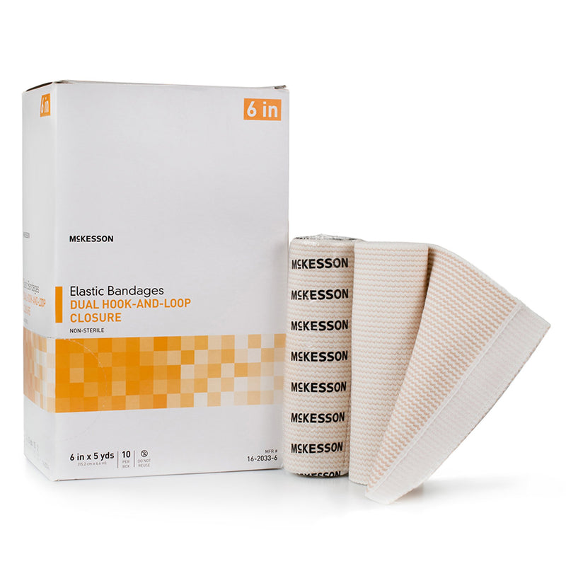 Elastic Bandage McKesson 6 Inch X 5 Yard Double Hook and Loop Closure Tan NonSterile Standard Compression