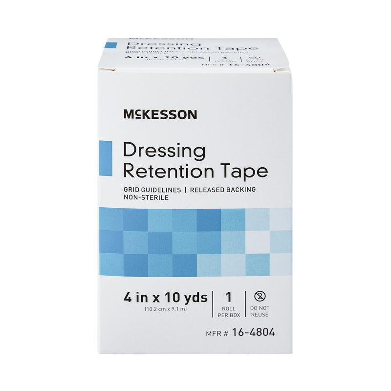 Water Resistant Dressing Retention Tape with Liner McKesson White 4 Inch X 10 Yard Nonwoven / Printed Release Paper NonSterile